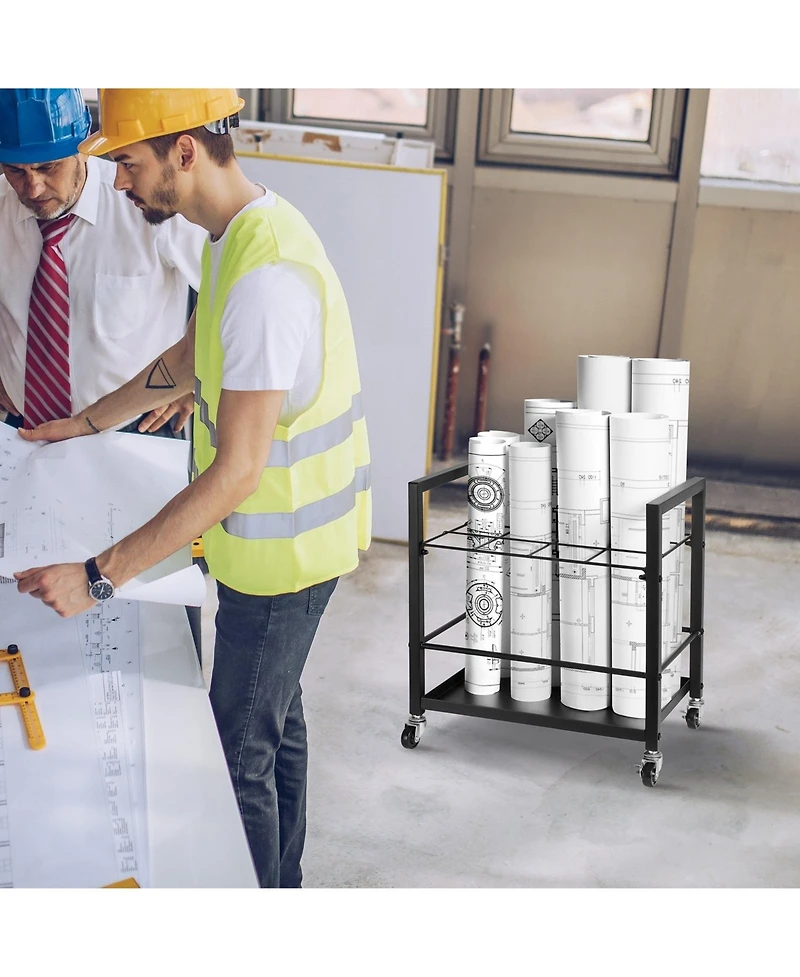Sugift Blueprint Storage Rack, 12 Slots with Wheels, Mobile Blueprint Holder for Office