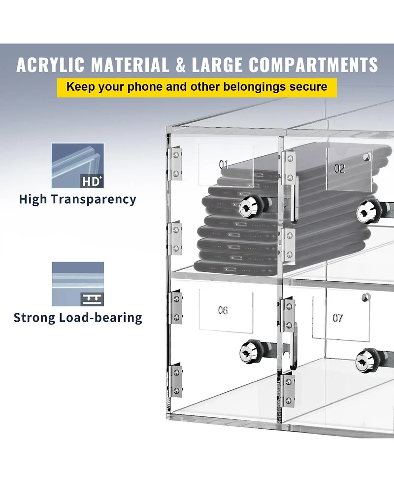 Sugift Cell Phone Storage Locker, 10 Slots, Acrylic Wall-Mounted Cabinet with Locks