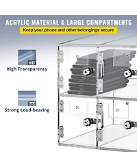 Sugift Cell Phone Storage Locker, 10 Slots, Acrylic Wall-Mounted Cabinet with Locks