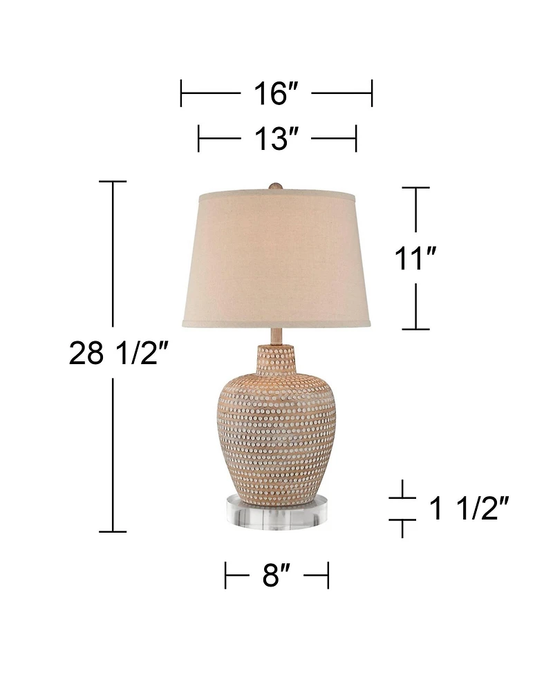 Regency Hill Glenn Farmhouse Table Lamps Set of 2 with Round Risers 28 1/2" Tall Dappled Sandy Oatmeal Fabric Drum Shade for Bedroom Home