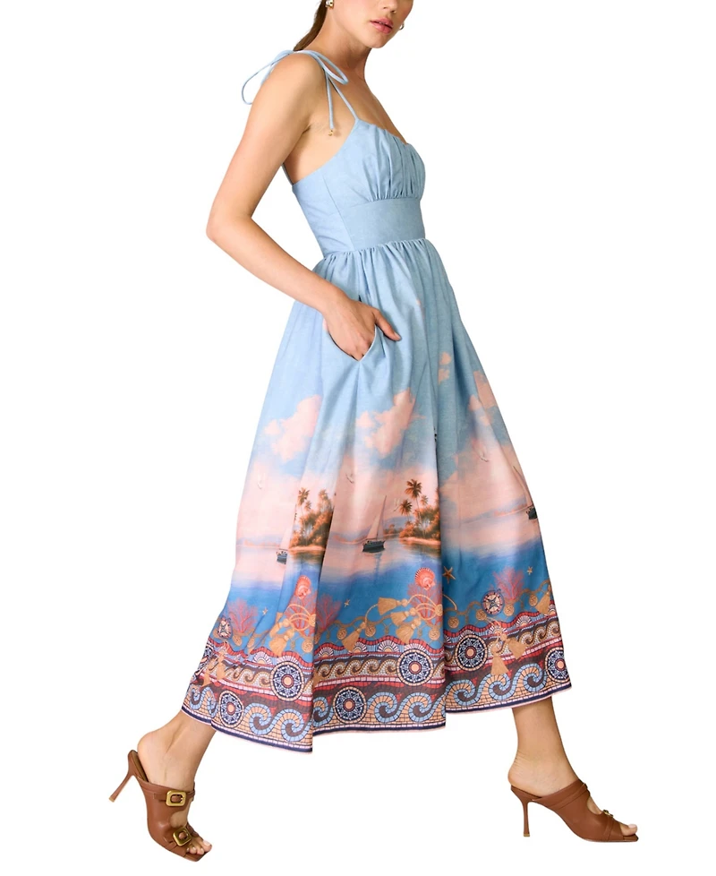 Line & Dot Women's Pernille Square Neck Sleeveless Printed Midi Dress