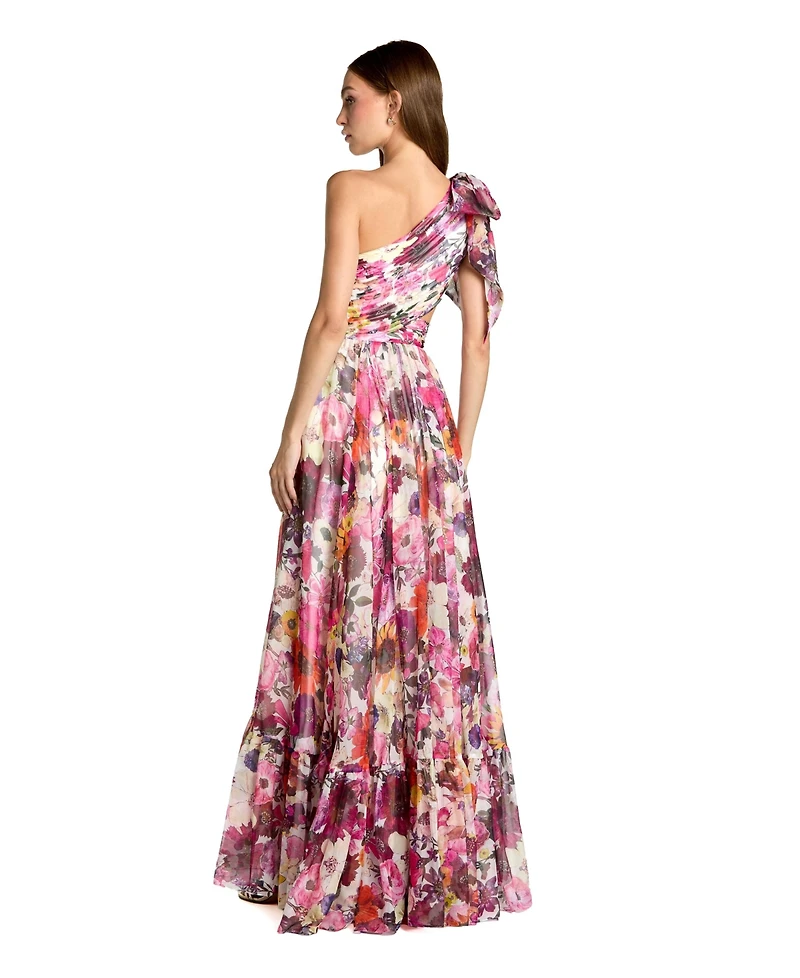 Mac Duggal Women's Side Cut Out One-Shoulder Floral Chiffon Gown
