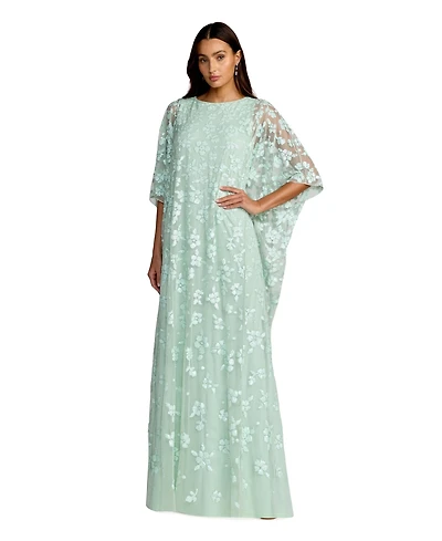 Mac Duggal Women's Floral Embellished Caftan Gown with Sheer Overlay