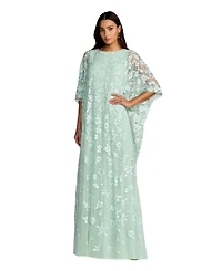 Mac Duggal Women's Floral Embellished Caftan Gown with Sheer Overlay
