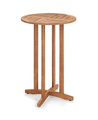 Gouun 39 in Acacia Wood Round Outdoor Bar Table with Slatted Top