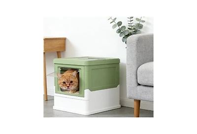 Zeus and Ruta Enclosed Cat Litter Box with Front Entry Odor Control Easy Clean Design Large Capacity