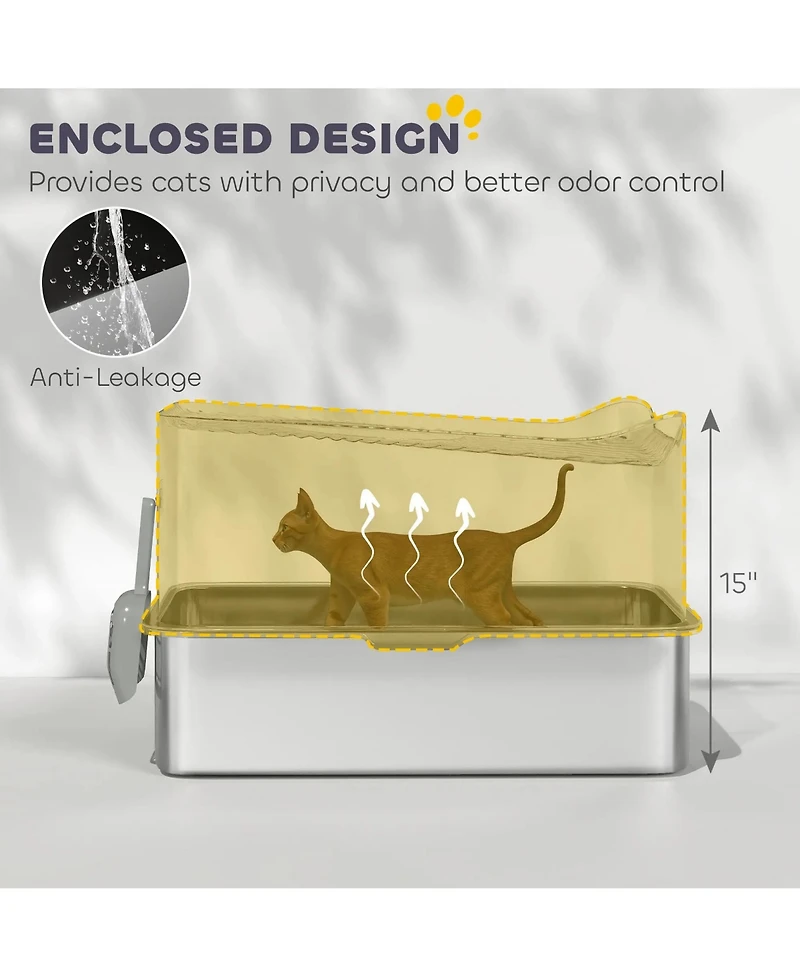 Zeus and Ruta Cat Litter Box with Scoop, Top-Entry Design, Non-Slip Pads, Odor Control, Easy Cleanup, Jumbo Capacity