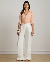 Lauren Ralph Petite Point Collar Classic Fit Striped End-On-End Shirt