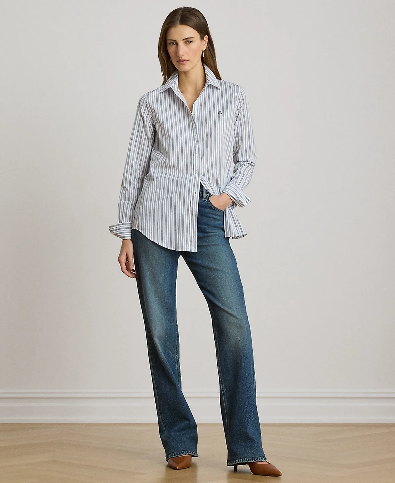 Lauren Ralph Petite Point Collar Classic Fit Striped Broadcloth Shirt