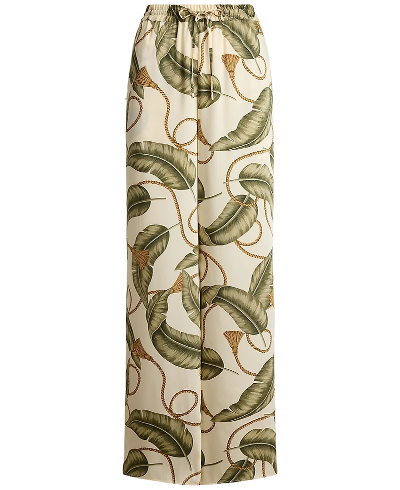 Lauren Ralph Petite High-Rise Rope-Print Twill Wide-Leg Pants
