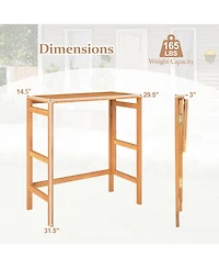 Gouun Foldable Acacia Wood Outdoor Bar Table with Slatted Top and Footrest