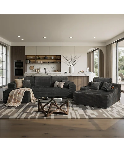 Xizzi 3-Piece L-Shaped Cloud Sectional Sofa with Oversized Chaise Lounge, No-Assembly Living Room Furniture Set, Plush Modular Couch and Comfy Chair