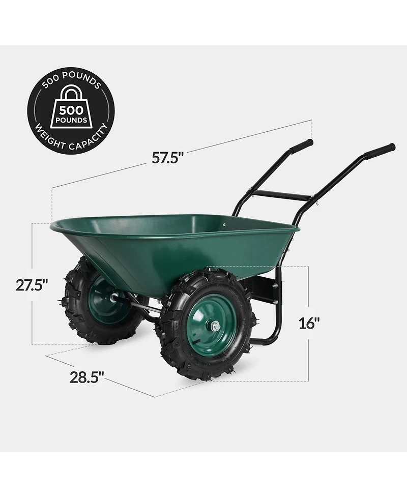 Best Choice Products Heavy Duty Dual-Wheel Wheelbarrow Garden Cart w/Built in Stand, 500lb Capacity, Extra Large Wheels