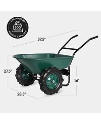Best Choice Products Heavy Duty Dual-Wheel Wheelbarrow Garden Cart w/Built in Stand, 500lb Capacity, Extra Large Wheels