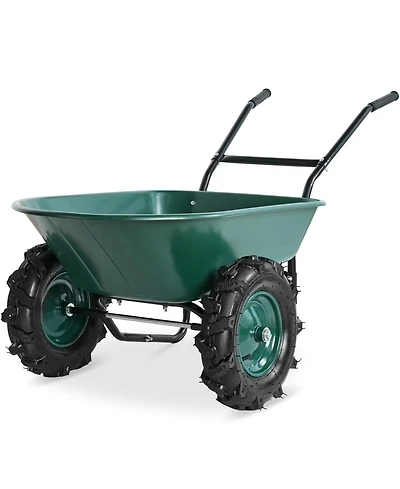 Best Choice Products Heavy Duty Dual-Wheel Wheelbarrow Garden Cart w/Built in Stand, 500lb Capacity, Extra Large Wheels