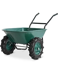 Best Choice Products Heavy Duty Dual-Wheel Wheelbarrow Garden Cart w/Built in Stand, 500lb Capacity, Extra Large Wheels