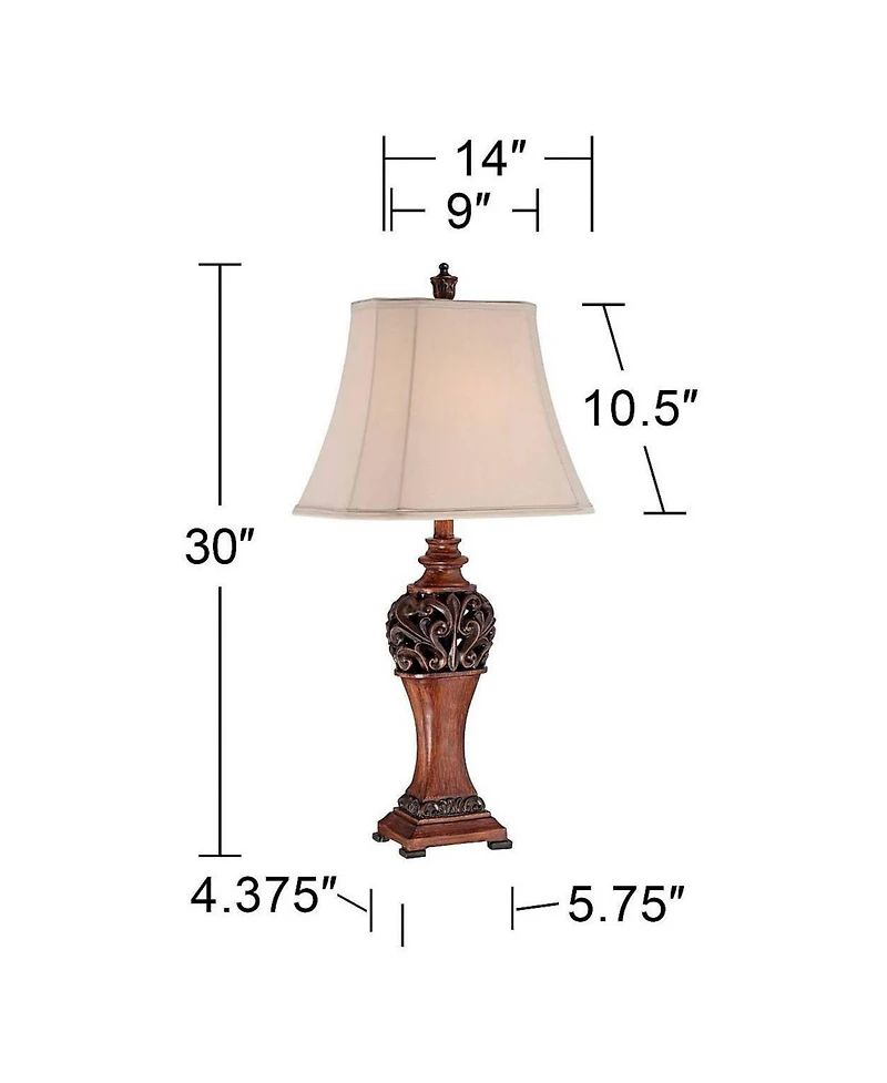 Regency Hill Exeter Traditional Table Lamps Tall Set of 2 Bronze Wood Carved Leaf with Table Top Dimmers Rectangular Shade for Living Room