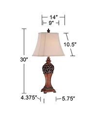 Regency Hill Exeter Traditional Table Lamps Tall Set of 2 Bronze Wood Carved Leaf with Table Top Dimmers Rectangular Shade for Living Room