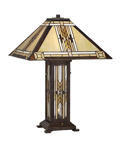 Franklin Iron Works Drake Mission Tiffany Style Table Lamp 25 1/2" High with Table Top Dimmer Nightlight