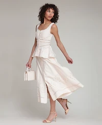 Avec Les Filles Women's Cotton Tea-Length Button-Front Skirt