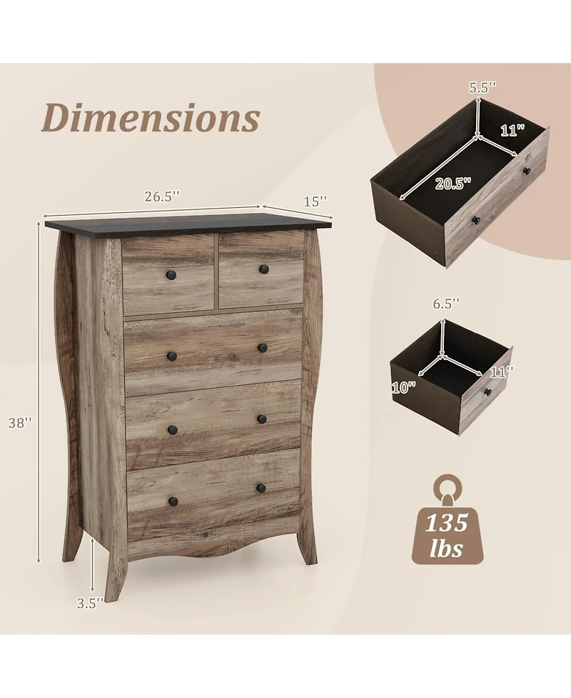 Slickblue 5 Drawer Closet Organizer with Fabric Bins and Anti-Tip Kit