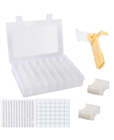 Gnuadz Embroidery Floss Organizer Storage Box Bobbin Winder 24 Compartments 40 Plastic Bobbins Stickers Craft Diy Sewing