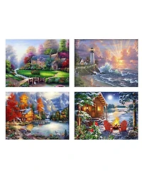 Gnuadz 4 Pack Stamped Cross Kits Four Seasonal Landscape Beginners Adults Embroidery Arts Craft