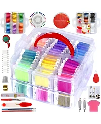 Gnuadz 188 Embroidery Floss Set Cross Threads Friendship Bracelet String 2-Tier Transparent Box Bobbins Kits
