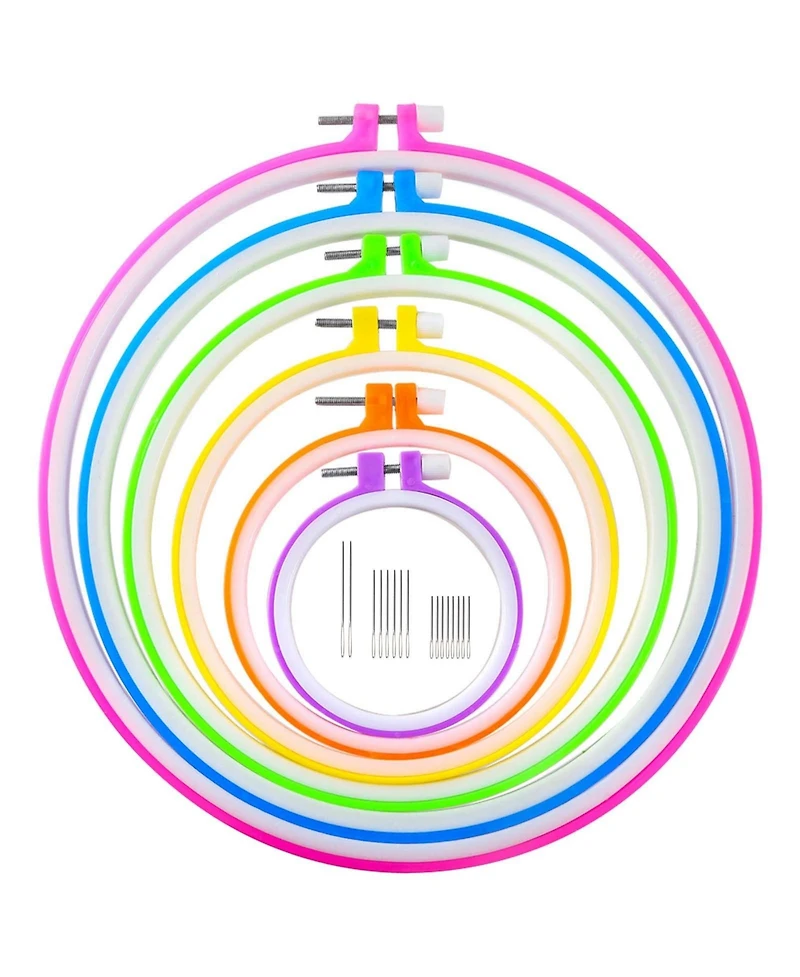 Gnuadz Embroidery Hoops Plastic Cross Hoop Ring Set 6 Pieces 15 Rings 3.4-10.4 Inch Multicolor