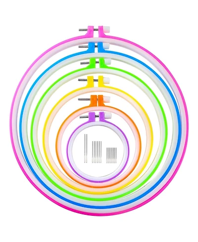 Gnuadz Embroidery Hoops Plastic Cross Hoop Ring Set 6 Pieces 15 Rings 3.4-10.4 Inch Multicolor