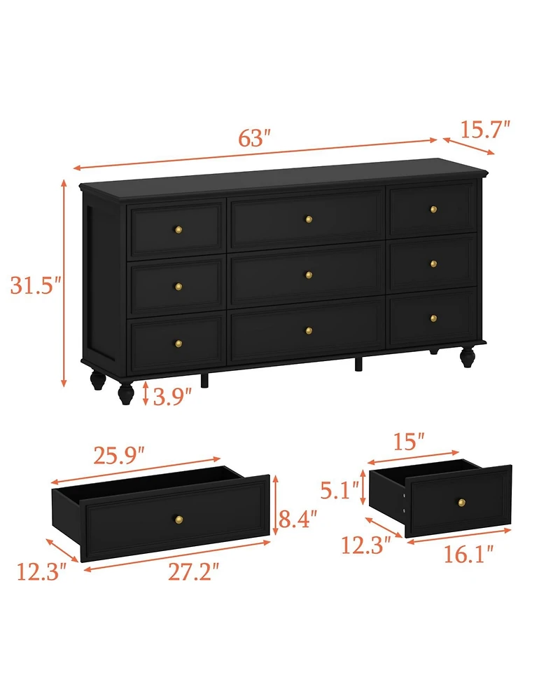 Famapy Wooden 9-Drawer Chest of Drawers Dresser