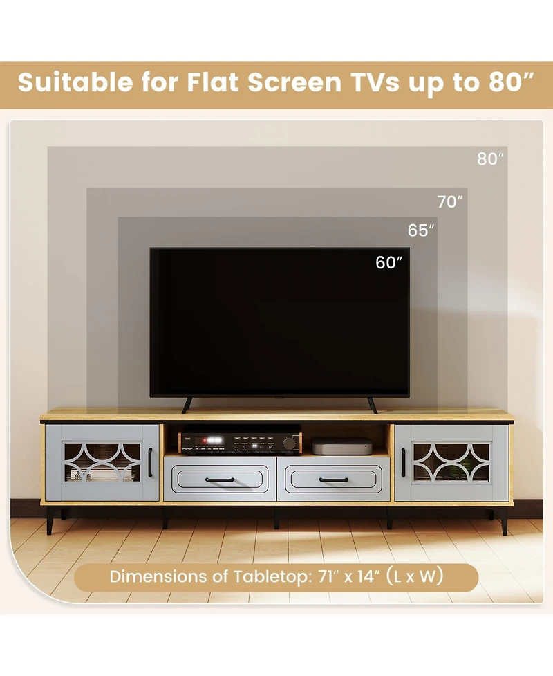 Sugift Farmhouse Tv Stand for TVs up to 80 in with Two Drawers