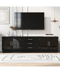 Rainsken Symmetrical Tv Stand for TVs Up to 75 Media Console with 3 Drawers and Adjustable Shelves for Living Room