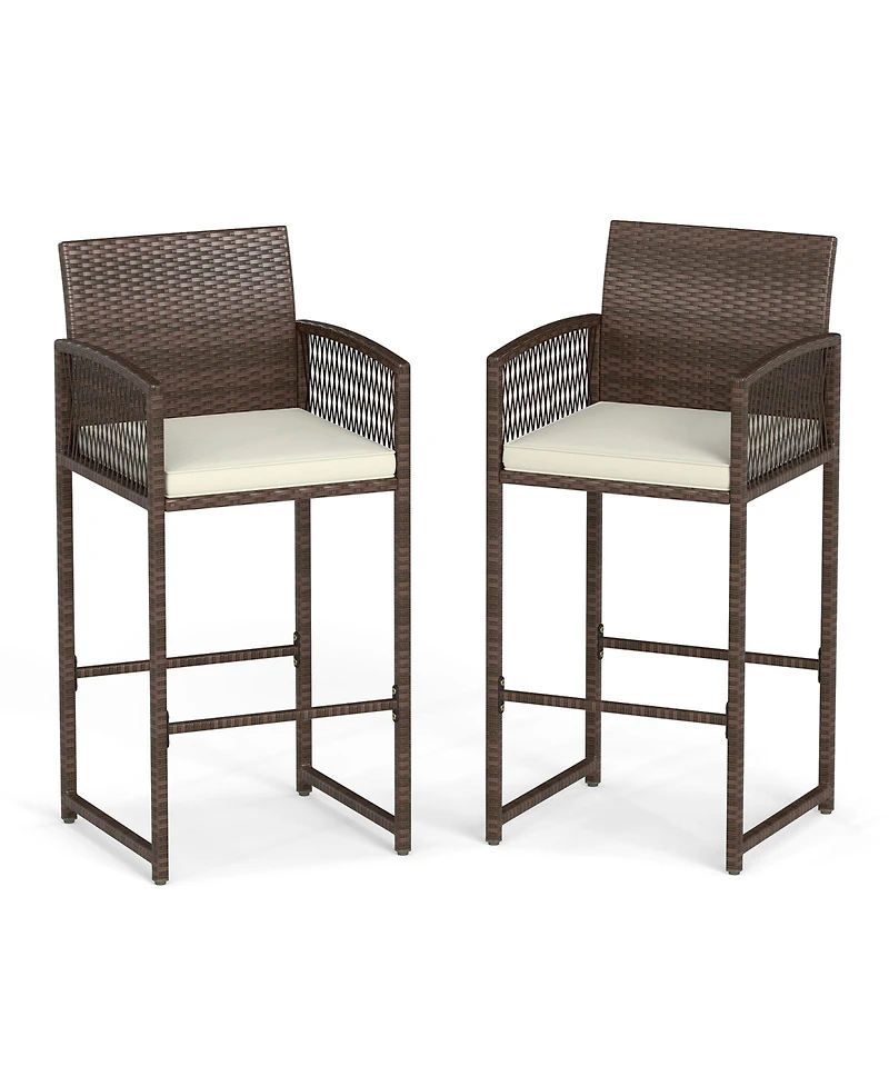 sumyeg Outdoor Pe Wicker Bar Stools Set of 2 with Cushions