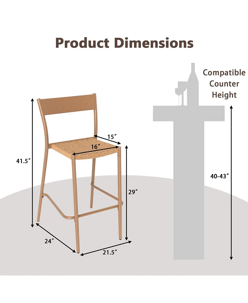 sumyeg Set of 2 Patio Bar Stools with Rattan Seat and Metal Backrest
