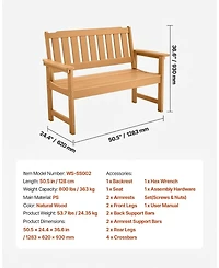Sugift 50.5in Weatherproof Patio Bench with 800 lbs Capacity for Outdoor Seating