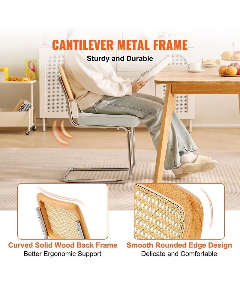 Sugift Rattan Dining Chairs Set of 4, Mid Century Modern, Velvet Upholstered with Rattan Back