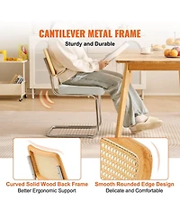 Sugift Rattan Dining Chairs Set of 4, Mid Century Modern, Velvet Upholstered with Rattan Back