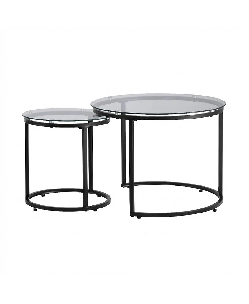 Sugift Nesting Coffee Table Set of 2, 23.6" Round Glass Tables for Small Spaces