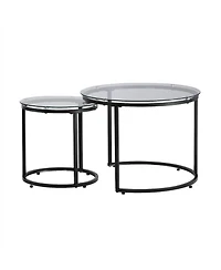 Sugift Nesting Coffee Table Set of 2, 23.6" Round Glass Tables for Small Spaces