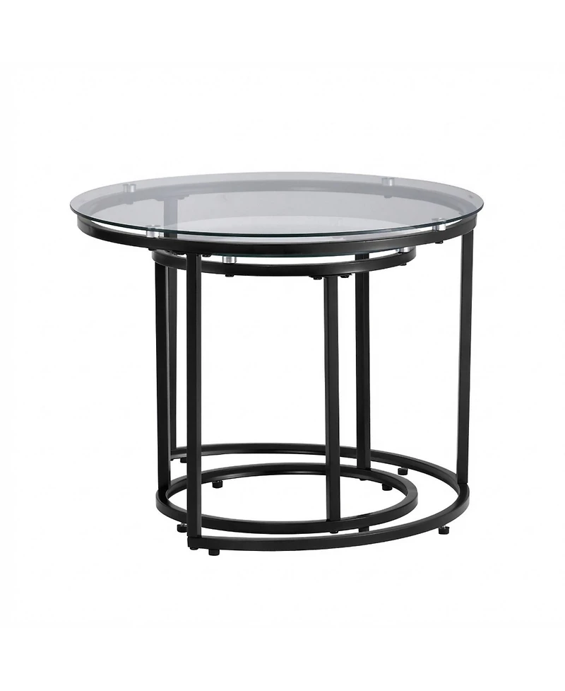 Sugift Nesting Coffee Table Set of 2, 23.6" Round Glass Tables for Small Spaces