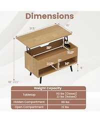 Sugift 31.5 in Lift Top Coffee Table with Storage and Open Shelves