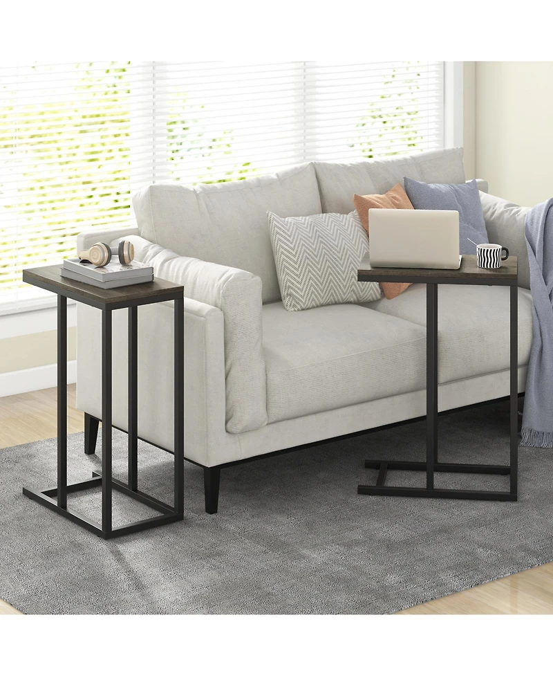 Sugift C Shaped Sofa Side Table with Heavy Duty Metal Frame