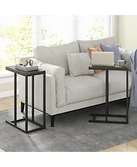 Sugift C Shaped Sofa Side Table with Heavy Duty Metal Frame