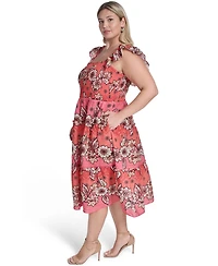 Vince Camuto Plus Flutter Short-Sleeve Square Neck Midi Dress