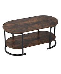 Sugift Oval Two Tier Coffee Table with Open Storage Shelf