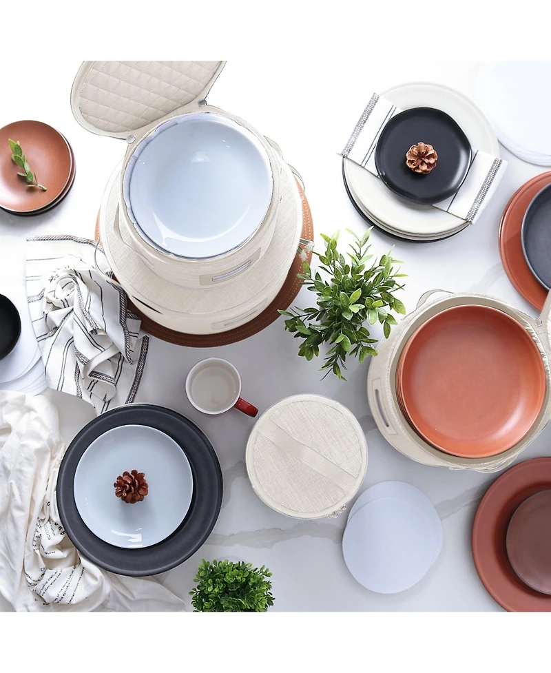 StorageBud Fine China Storage Containers Hard Shell, 4 Piece Dish Storage Containers, Quilted Plate Containers, Stackable Dish Organizer