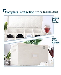 StorageBud Wine Glass Storage Box with Dividers, Quilted Stackable Stemware Case, Hard Shell China Container for 12 Glasses, Moving & Organization