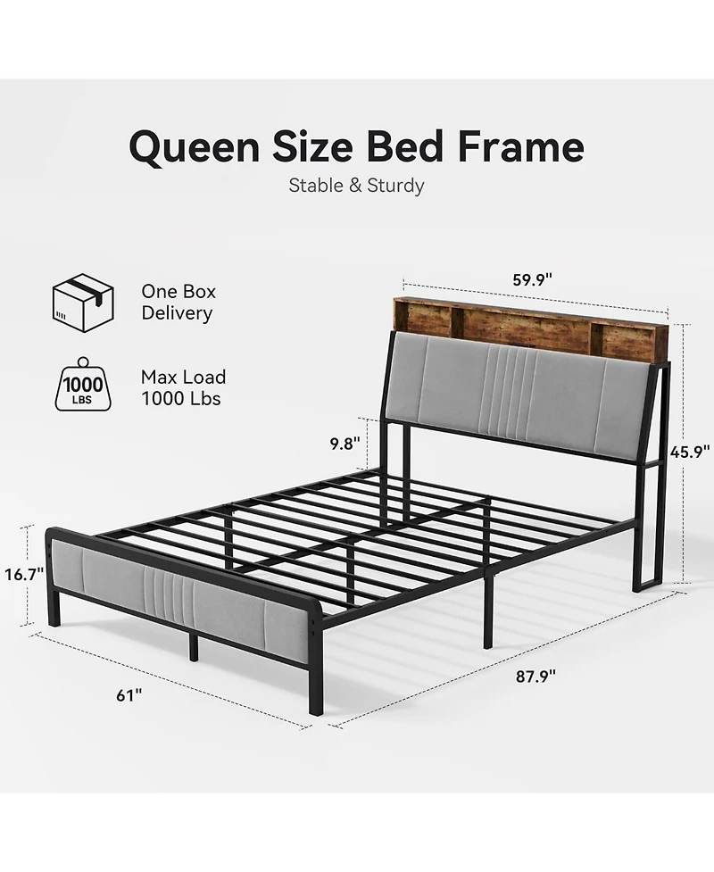 Sailvan Bed Frame, Metal Platform Bed with Headboard, Underbed Storage and Ergonomic Headboard for Support, No Box Spring Needed