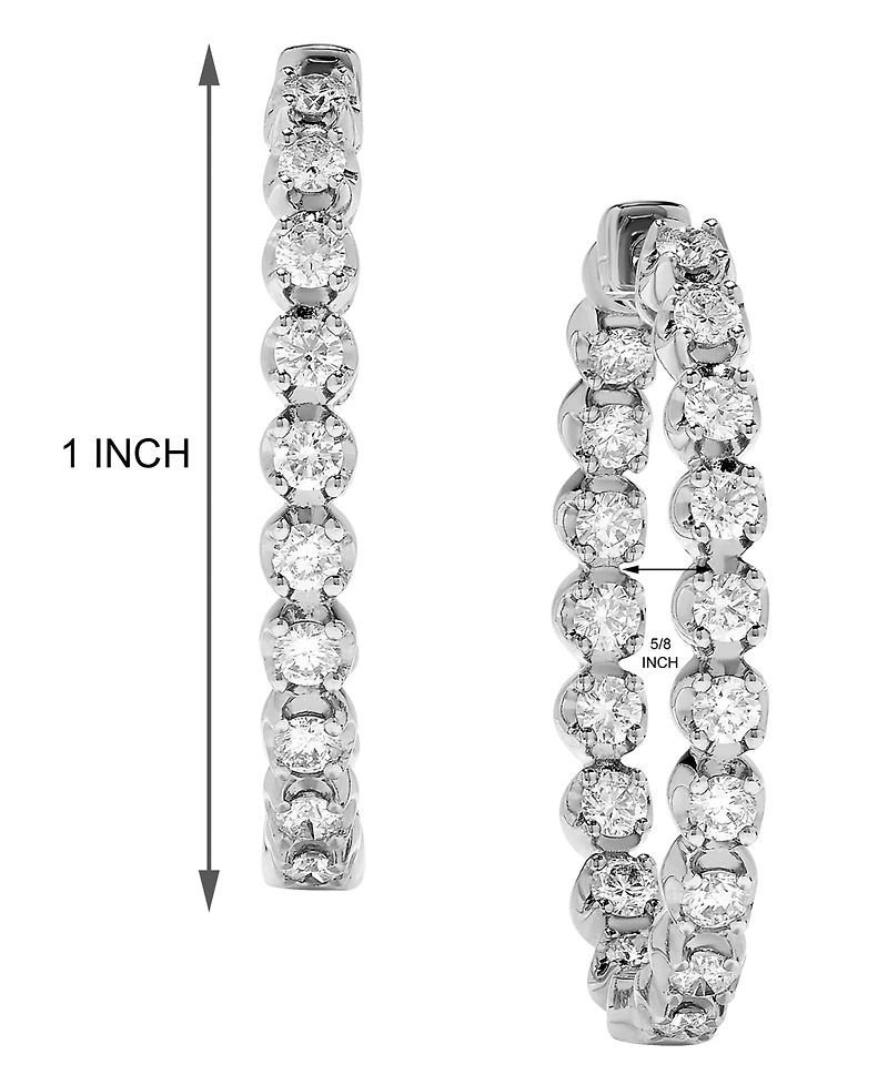 Diamond (1-1/2 ct. t.w.) Inside-Out Oval Medium Hoop Earrings in 14k White or Yellow Gold, 1.25"